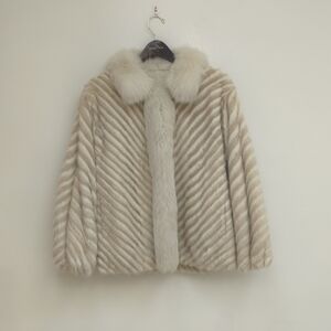 Beautiful Beige And Cream Mink Jacket With Fox Trim